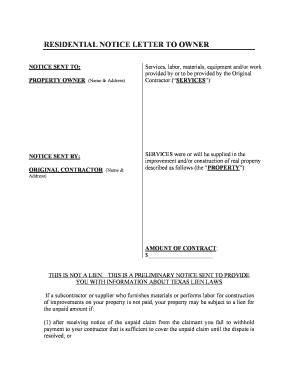 Residential Notice to Owner