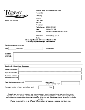 torbay council housing benefit self employment form fill online self employment form