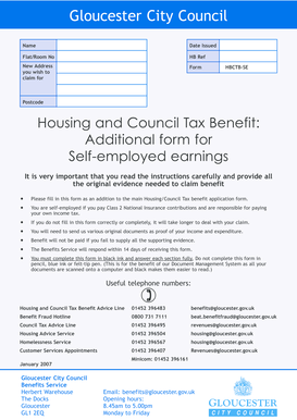 Housing and Council Tax Benefit Self-Employed Earnings Form