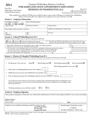 Maryland Employee Withholding Allowance Certificate