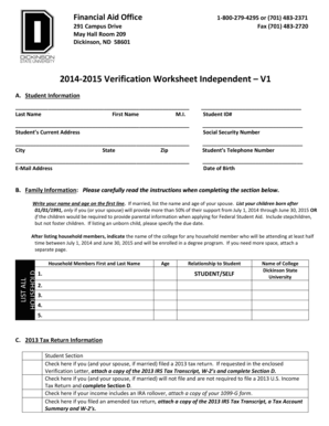 2014-2015 Verification Worksheet Independent