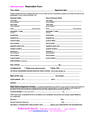 Interlude Tours Reservation Form