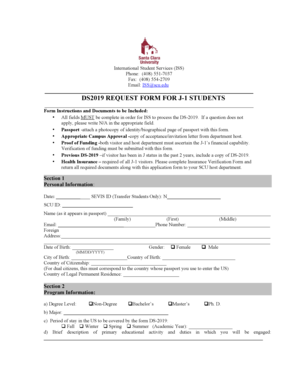 DS2019 Request Form for J-1 Students