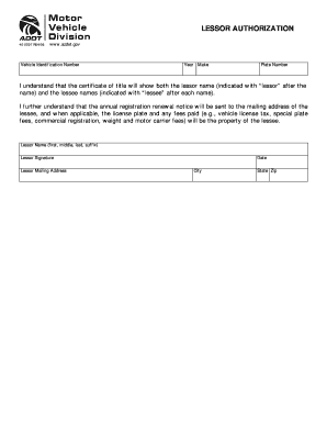 Arizona Lessor Authorization Form