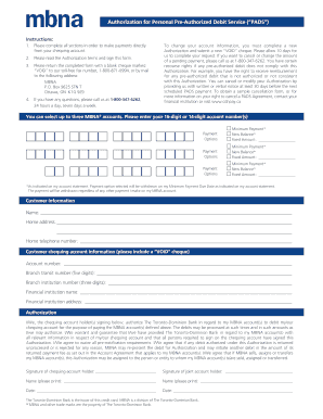 Authorization for Personal Pre-Authorized Debit Service