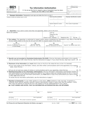 IRS Form 8821 Tax Information Authorization