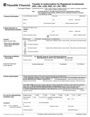 Transfer In Authorization for Registered Investments