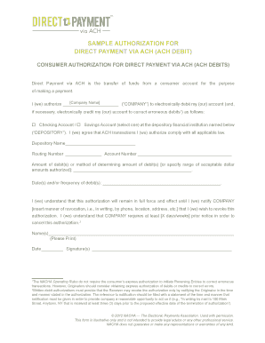 ACH Debit Authorization Form