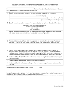Member Authorization for Release of Health Information