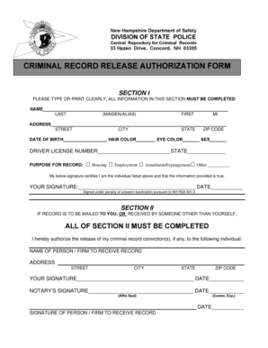 New Hampshire Criminal Record Release Authorization Form