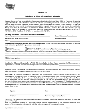 HIPIOWA-FED Authorization for Release of Protected Health Information