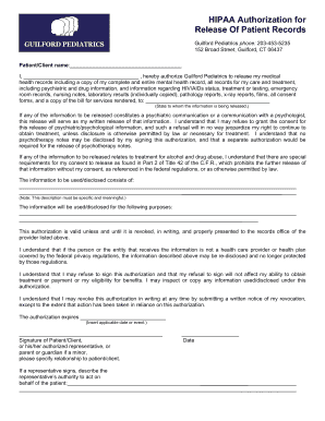 HIPAA Authorization for Release of Patient Records