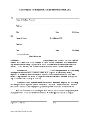 Authorization for Release of Medical Information for ADA