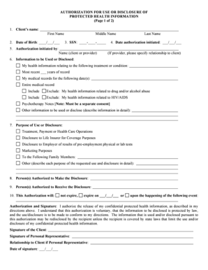 Authorization for Use or Disclosure of Protected Health Information