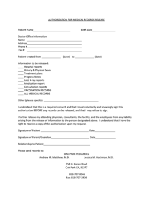 Authorization for Medical Records Release