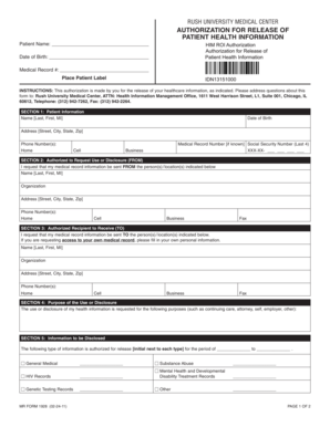 Rush University Medical Center Authorization for Release of Patient Health Information