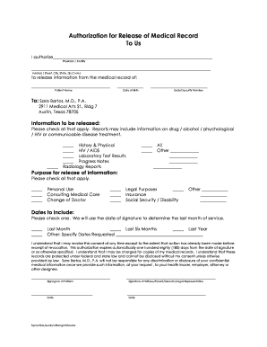 Authorization for Release of Medical Record