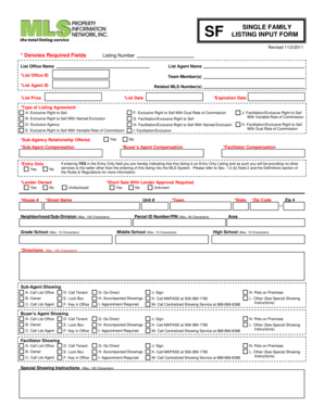 Single Family Listing Input Form