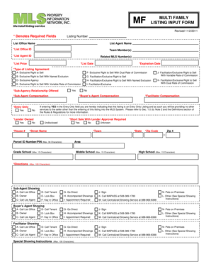 Multi Family Listing Input Form