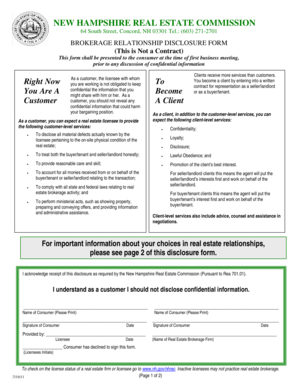 New Hampshire Brokerage Relationship Disclosure Form