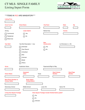 CT MLS Single Family Listing Input Form