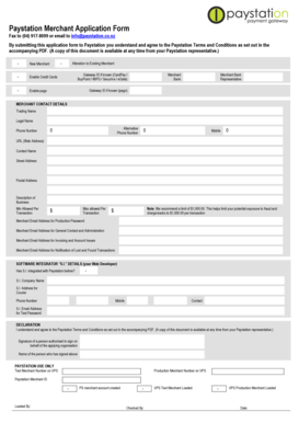 Paystation Merchant Application Form