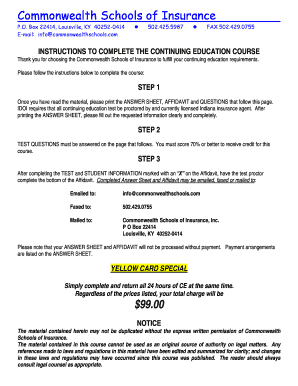 Indiana Insurance Continuing Education Affidavit