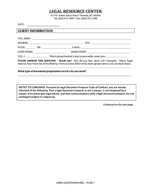 Qualified Domestic Relations Order Questionnaire