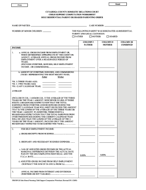Cuyahoga County Child Support Computation Worksheet