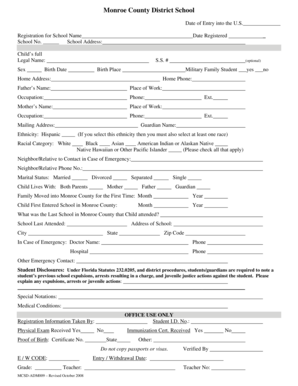 Monroe County School Registration Form