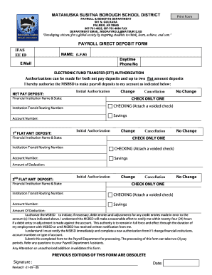 Matanuska Susitna Borough School District Payroll Direct Deposit Form