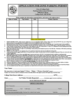 Zone Parking Permit Application