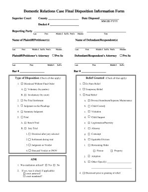 Domestic Relations Case Final Disposition Information Form
