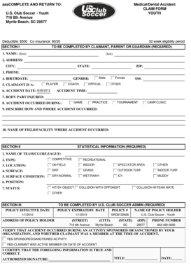 US Club Soccer Medical/Dental Accident Claim Form
