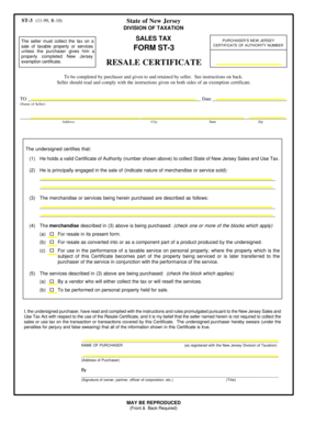 New Jersey Sales Tax Purchaser’s Exemption Certificate