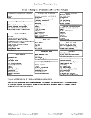 2013 Tax Return Preparation Checklist