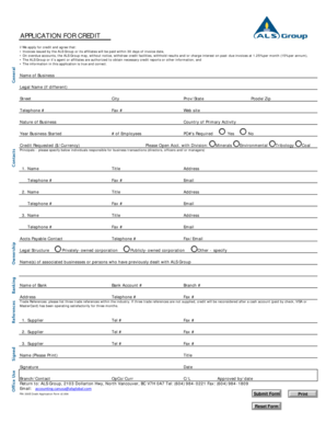 ALS Group Credit Application Form