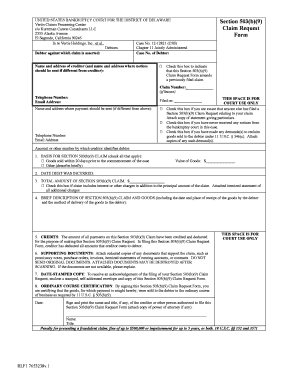 US Bankruptcy Court Section 503(b)(9) Claim Request Form