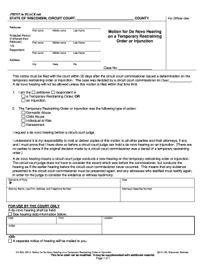 Motion for De Novo Hearing on a Temporary Restraining Order or Injunction