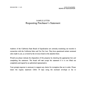 California Purchaser's Statement Request