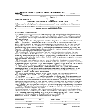 Maryland Petition for Expungement of Records