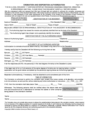 Cremation Authorization and Disposition Form
