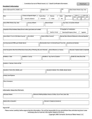 Death Certificate Information Form