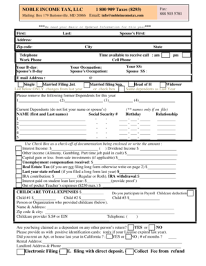 Noble Income Tax Client Information Form