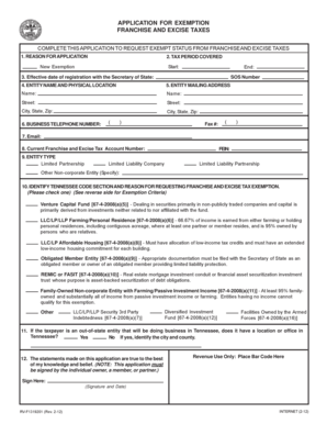 Tennessee Franchise and Excise Tax Exemption Application