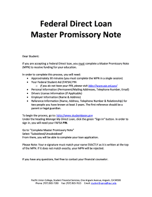 Federal Direct Loan Master Promissory Note