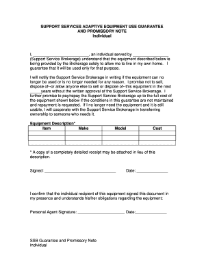 Support Services Adaptive Equipment Use Guarantee and Promissory Note