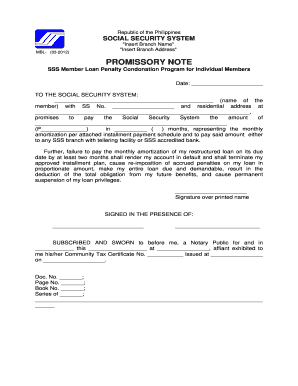 Philippines SSS Member Loan Penalty Condonation Promissory Note