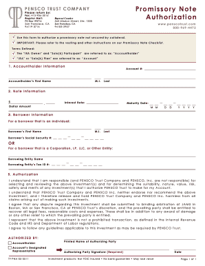 PENSCO SOLO(k) Promissory Note Authorization