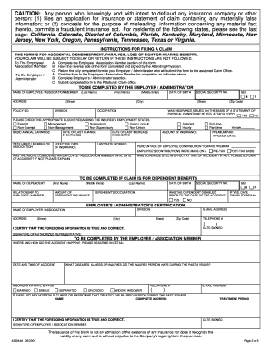 Accidental Dismemberment Insurance Claim Form